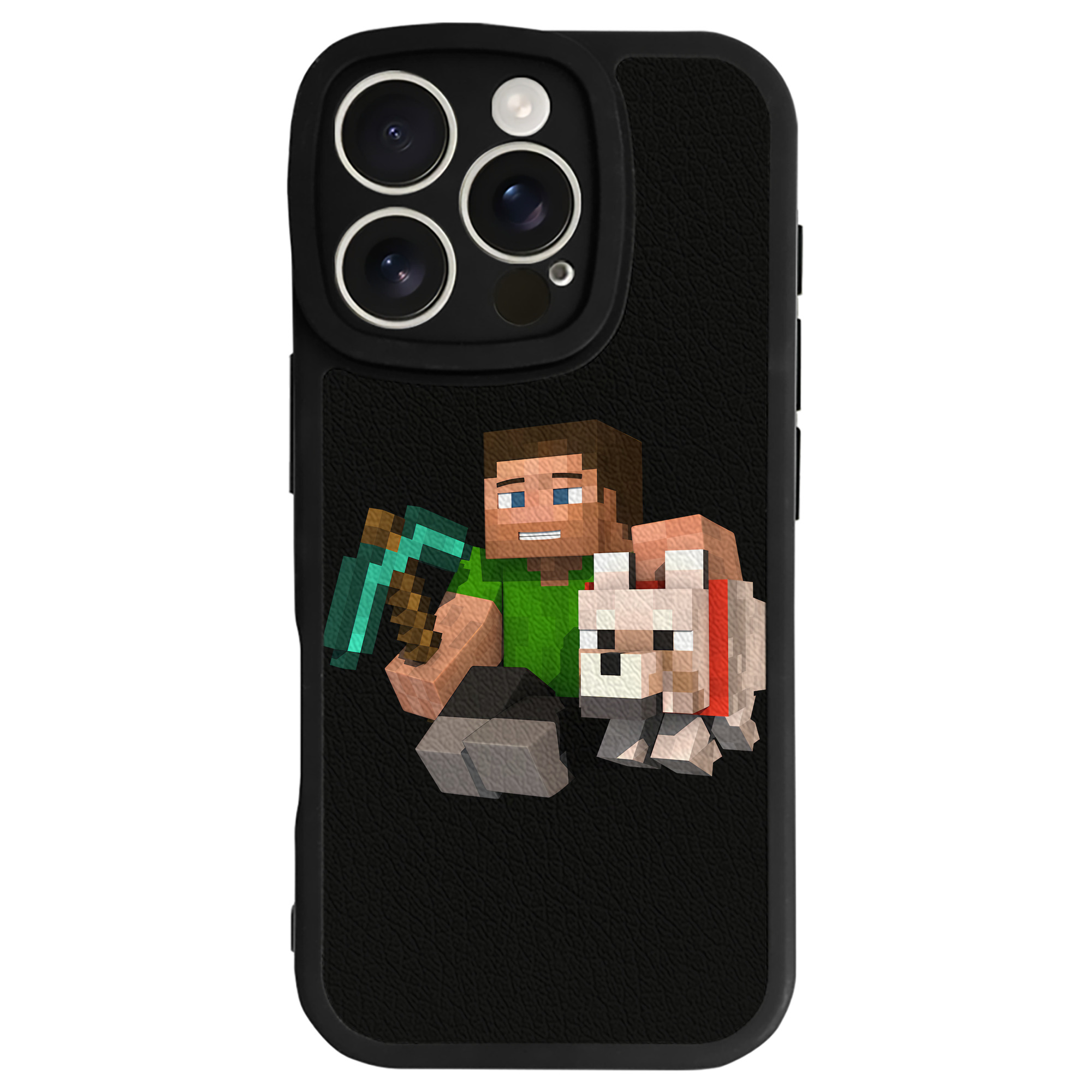 （画像用） マインクラフト ブロックの世界 Minecraft MC Block world 【iPhone 16シリーズ対応】シリコンスマホケース（レザー調） 材質：シリコン